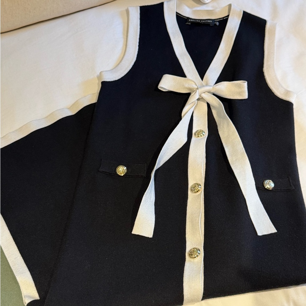 English Factory Black and White Button Down dress with bow